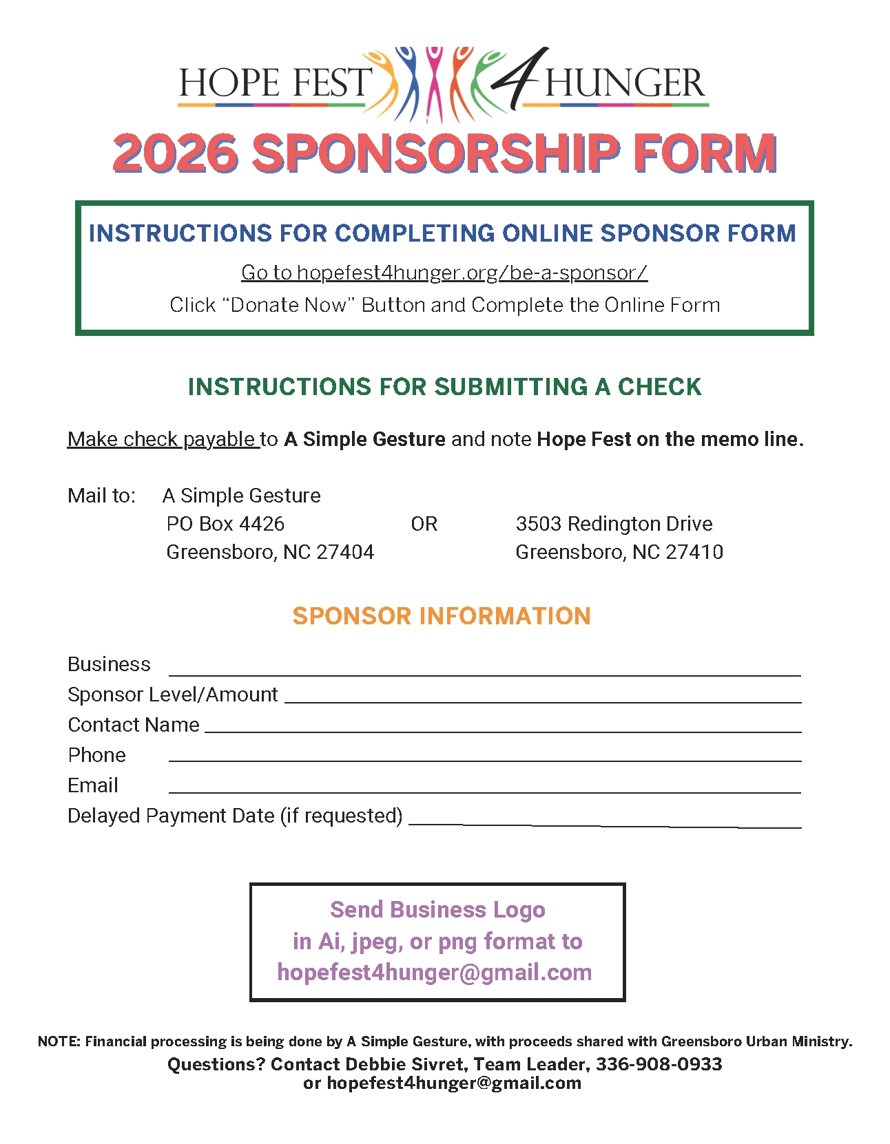 2026 Hopefest Sponsorship Levels